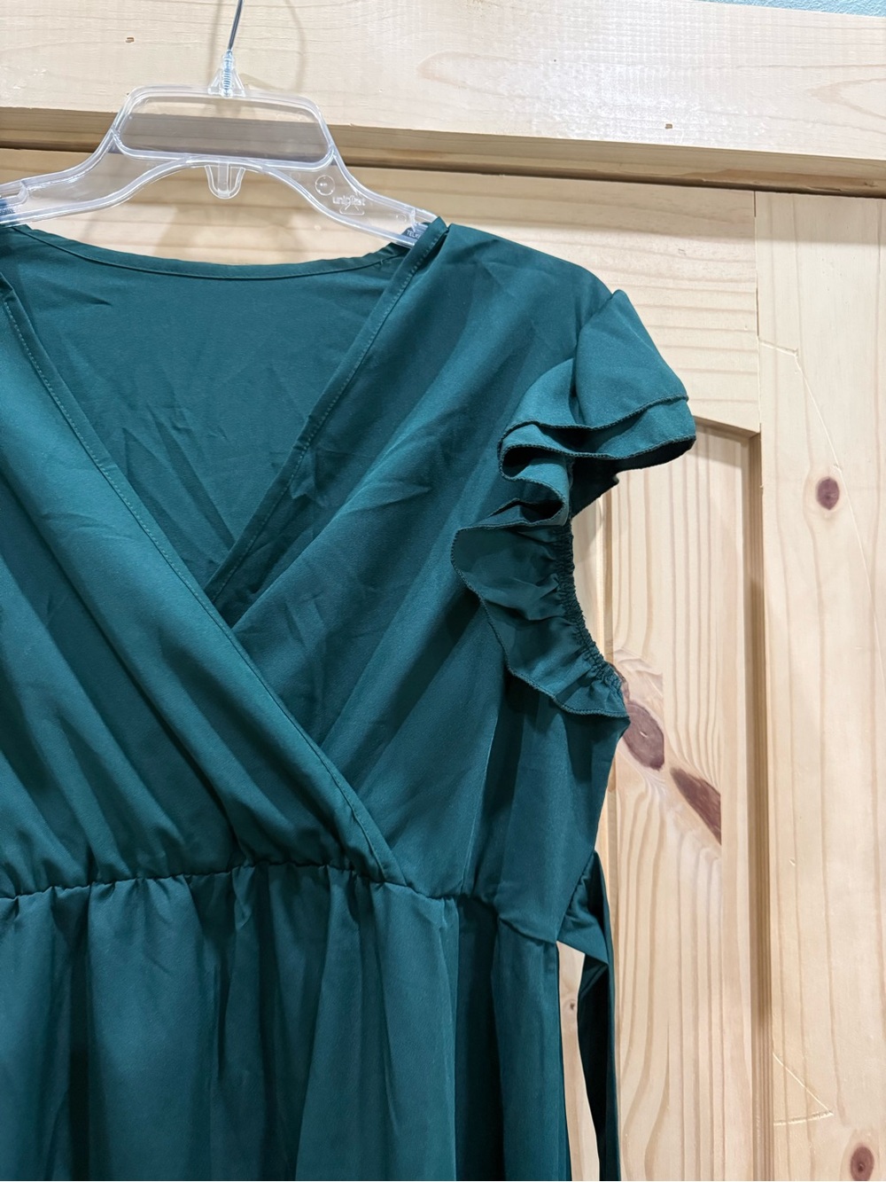 Emerald Green Ruffle Sleeve High Low Wrap Dress Size L - Picture 4 of 9